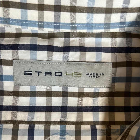 Etro Italy Designer Men's Plaid Button Down with subtle Paisley print sz 45 - Picture 3 of 9